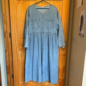 Vintage Denim Button-Down Maxi Dress